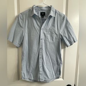 H&M Women's Button Up Solid Blue Top